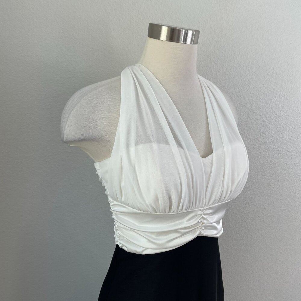 NEW Vintage Y2K XOXO Womens Medium Halter Black White Long Evening Dress Formal - Picture 2 of 12
